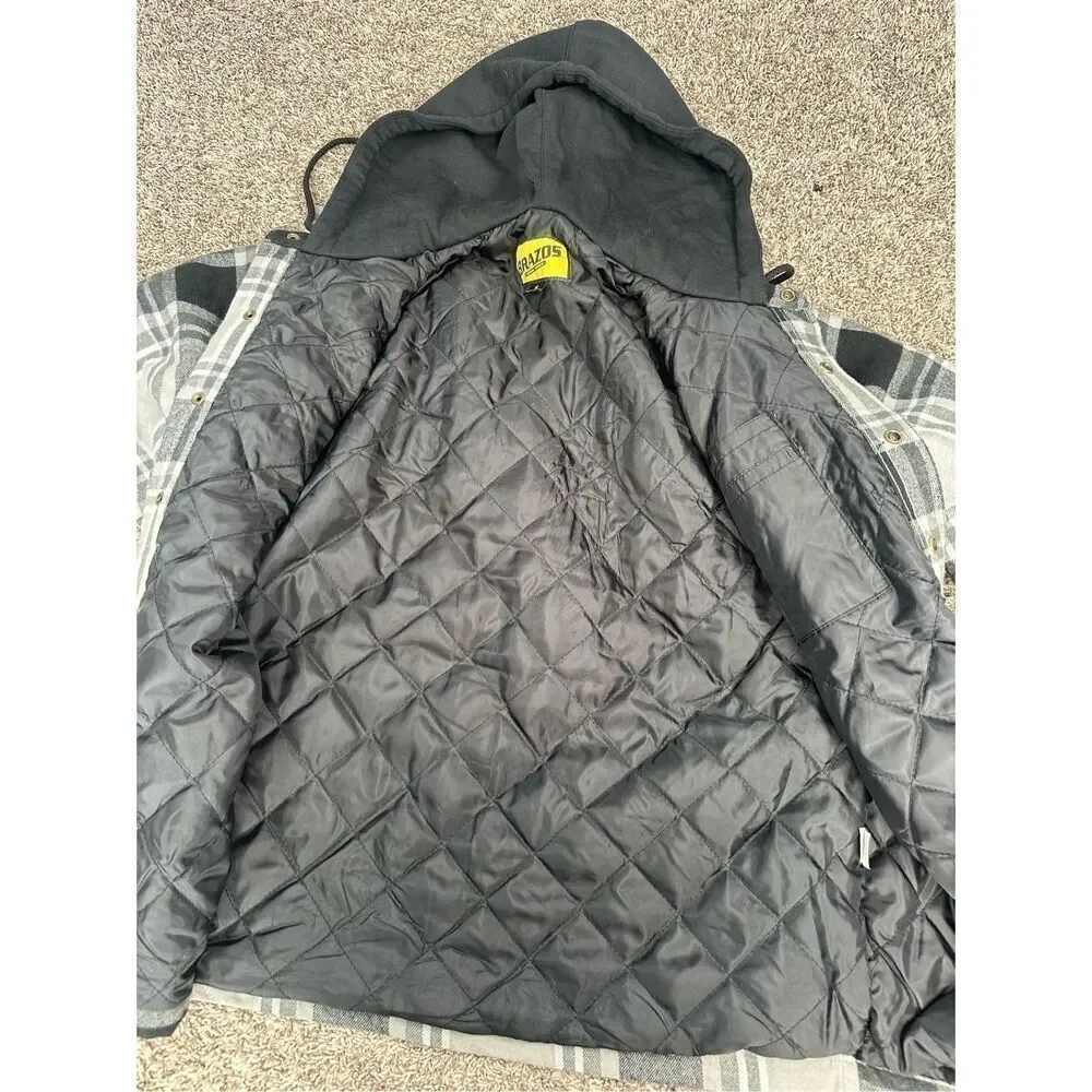Brazos Men’s M Blacksmith Insulated Hooded Jacket Flannel Plaid Black/Gray Snaps